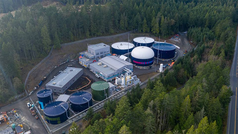 Arial view of biogas tanks